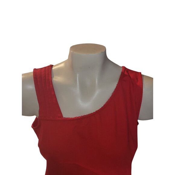 Red Sleeveless One-Shoulder Knee-Length Dress With Lace Detail & Side Ruching Fo - Picture 2 of 11